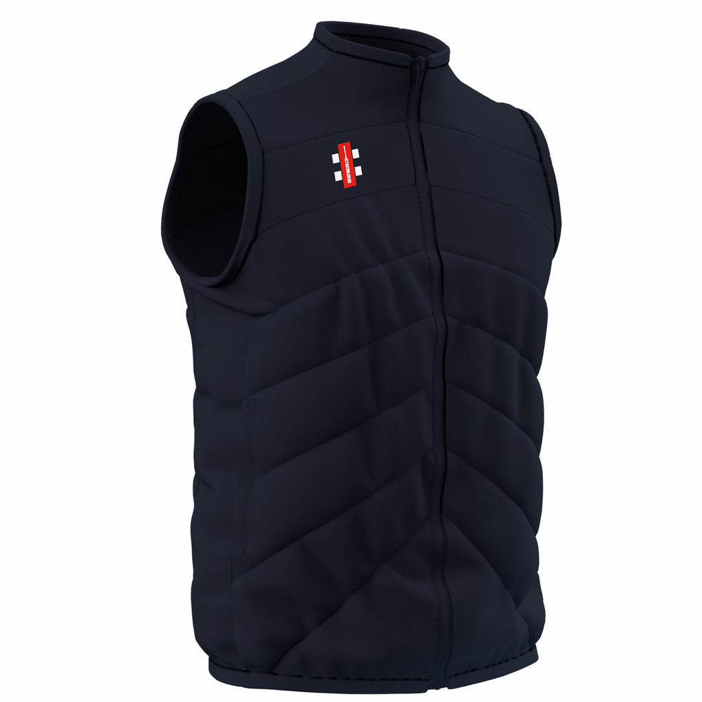 CCDJ26Clothing Gray Nicolls GTS Bodywarmer Dark Navy, Three Quarter Right
